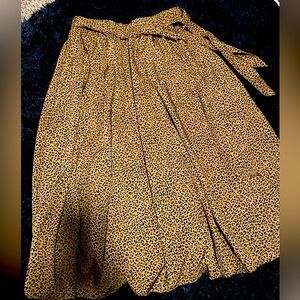 Leopard print Midi A-Line Skirt with Tie Front